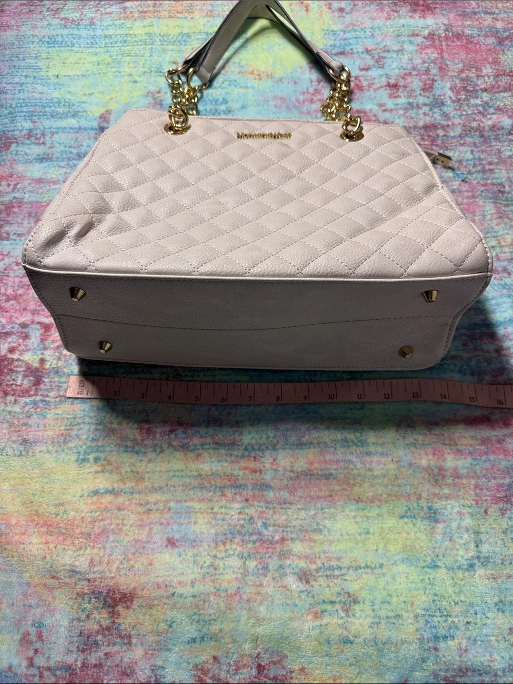 Montana West Quilted Shoulder Bag in Pale Pink with Gold Chain Handles